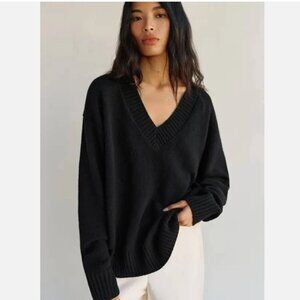Reformation Jadey Cashmere Wool Oversized V Neck Sweater Black Womens L